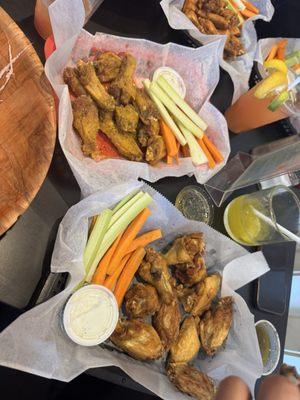 Lemon pepper wings, baked wings with garlic parm on the side