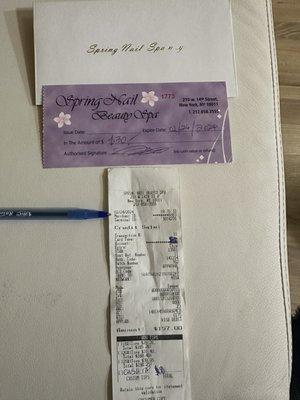 All receipts and misleading gift certificates