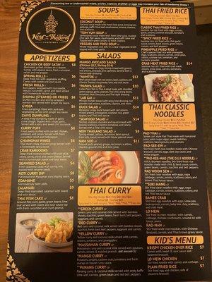 Front of the menu