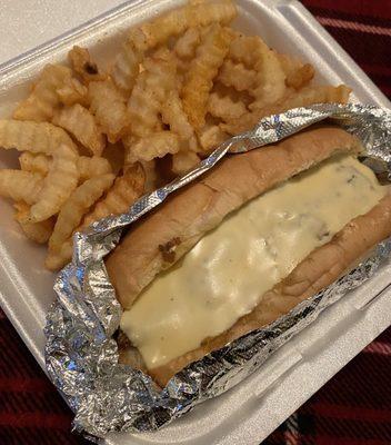 Cheesesteak and seasoned, crispy fries wrapped up to-go