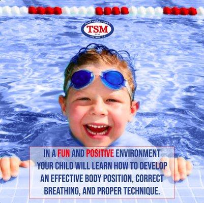 A fun, positive space for kids to learn correct body position, breathing, and swim technique with expert instructors!