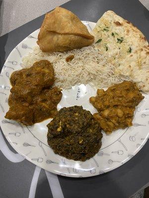 Left to right. Chicken vindaloo, saag paneer, chana masala