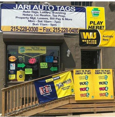 Jari Auto Tags are opened 7 days a week and provides all services for Auto tags, Notary, Fax, Western Union & PA Lottery.