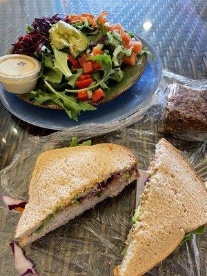 Tuna sandwich, salad and zucchini bread