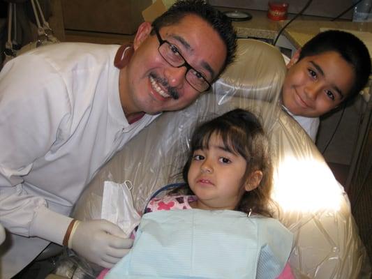 Dr. Mendoza with my 4-year-old niece.  She was scared for her first dentist appt but her brother was rooting her on. :)