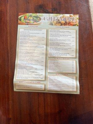 Café menu