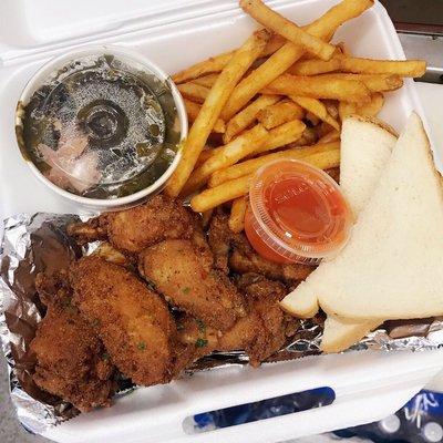 Wing basket w/ Collard Greens & Cajun Fries