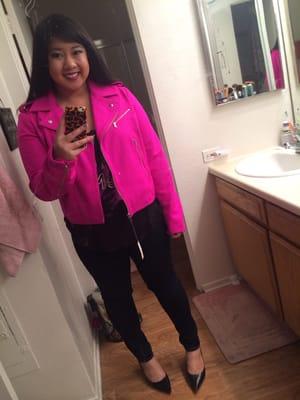 The bright pink moto jacket is AMAZING! I fell in love at first sight!