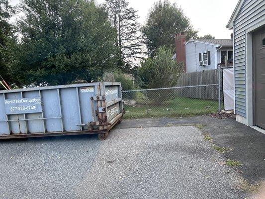 Dumpster delivered in the perfect spot.