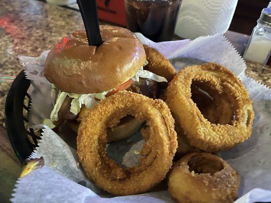 Burger and Onion Rings