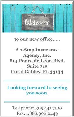 Welcome to our new office... Looking forward to seeing you all soon. Tel: 305.441.7100