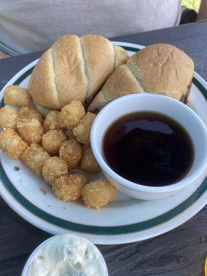 Beef Dip. Comes with fries or tots.