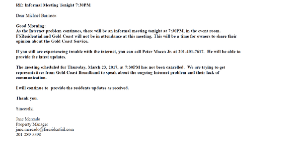 Latest email from Property Management at 10 Regent. Macco's son's phone number is provided. FYI - I called and he has no clue about anything