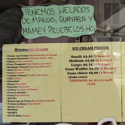 Ice Cream Menu