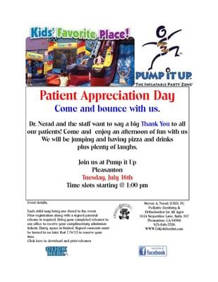 Our Annual Patient Apprecitation day at Pump it up flyer.