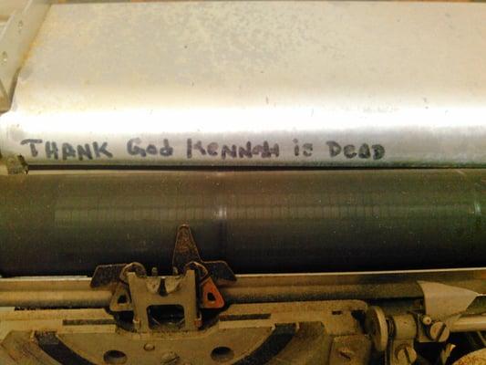 Interesting note written on the typewriter.