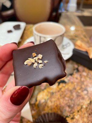 Dark chocolate hazelnut square