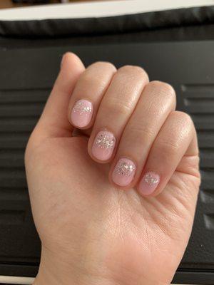 First ever gel manicure! Soft pink with silver sparkles.