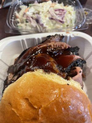 Brisket Sandwich and Coleslaw