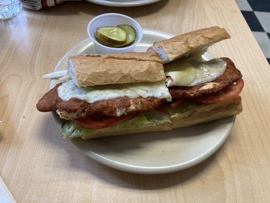 Chicken cutlet sandwich.