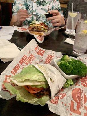 THE WEDGIE BURGER with chicken breast and bottomless STEAMED BROCCOLI