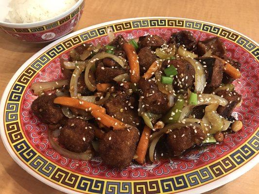 Kung Pao eggplant - deep fried. Don't do this to eggplants. Please.