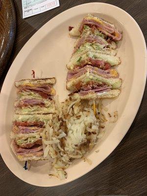 Country Club Breakfast Sandwich and Hash-browns