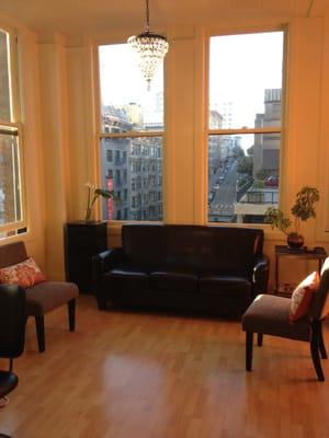 Our sitting area overlooking the corner of Sutter and Stockton in the historic Galen Building.