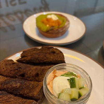 Smoked Salmon Rillettes & Kuchen.  Yummy!!