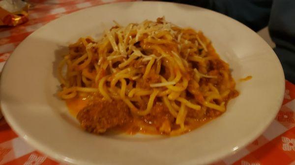 Childs Spaghetti with Meat sauce.