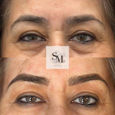 Microshading, combination technique. Manual blade hair strokes with machine work to add definition to your natural brow shape!