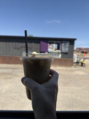 Iced coffee with a sweet treat ~espresso bean~ on top