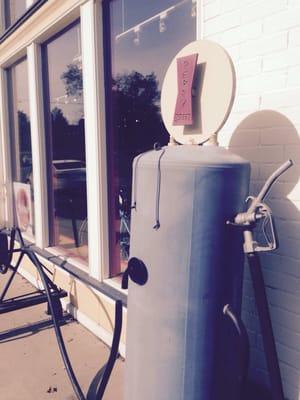 Bike rack and air pump outside