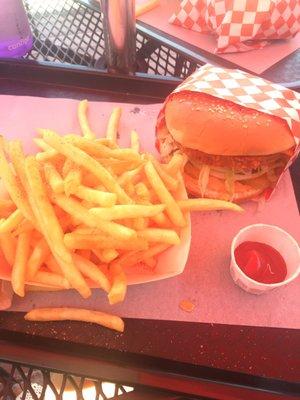 Veggie Burger & a side of their amazing french fries!!! put some seasoning salt on these babies and your set!!