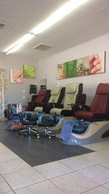 Comfortable seats are calling for pedicure.