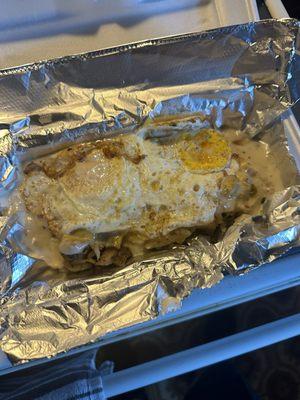 Brisket hash, with eggs and cheese