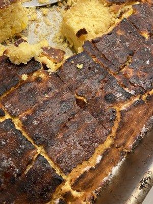 "Cornbread" so burnt, patients refuses to eat it.