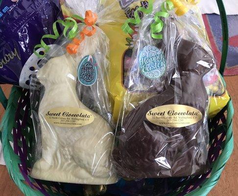 3/30/23 One each, solid white chocolate and milk chocolate Easter bunnies for my son & daughter in law. The rest is for my grandson.