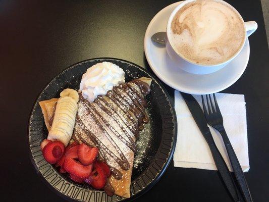 Nutella strawberry-banana crepe & Nutella Latte