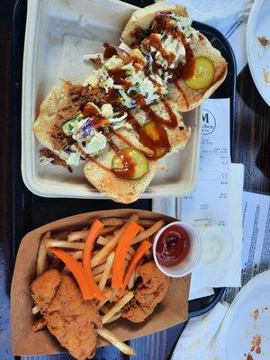 Pulled pork slider and kids chicken tenders