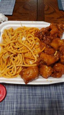 Orange chicken and chow mein.