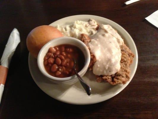 Chicken fried steak ,mashed potatoes ,red beans