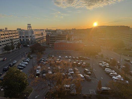 Sunrise from top deck of mobility center.