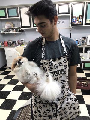 Eddie and Suri taking a break from the blow dryer.