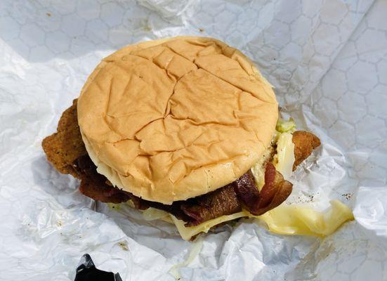 Mushroom Swiss Chicken Burger (with Bacon)