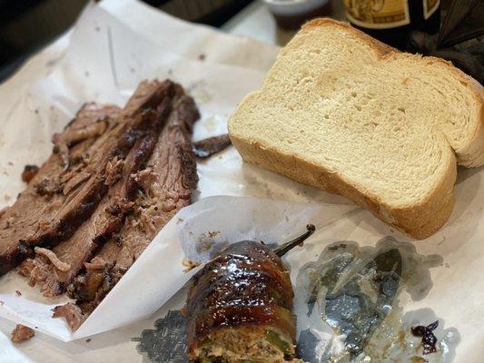 Brisket, Texas Twinkie and fresh bread!