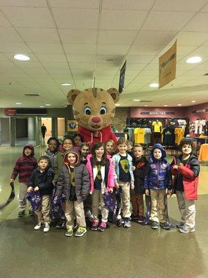 Field trip to see the Mad Ants basketball game, where we got to meet Daniel Tiger!