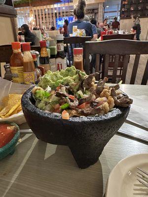 Guacamole with beef and chicarones.