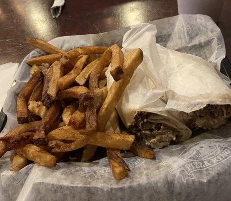 Philly Cheesesteak Wrap and Fries