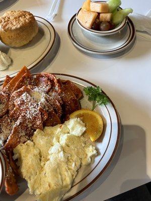 Chilaquiles & Eggs and fruit cup